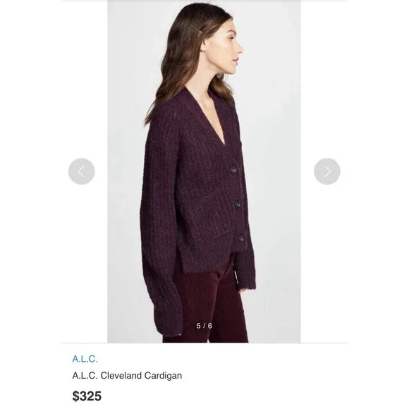 A.L.C. Burgundy Cleveland V-Neck Ribbed-Knit Cardigan Size M Retail$325 - Picture 14 of 16
